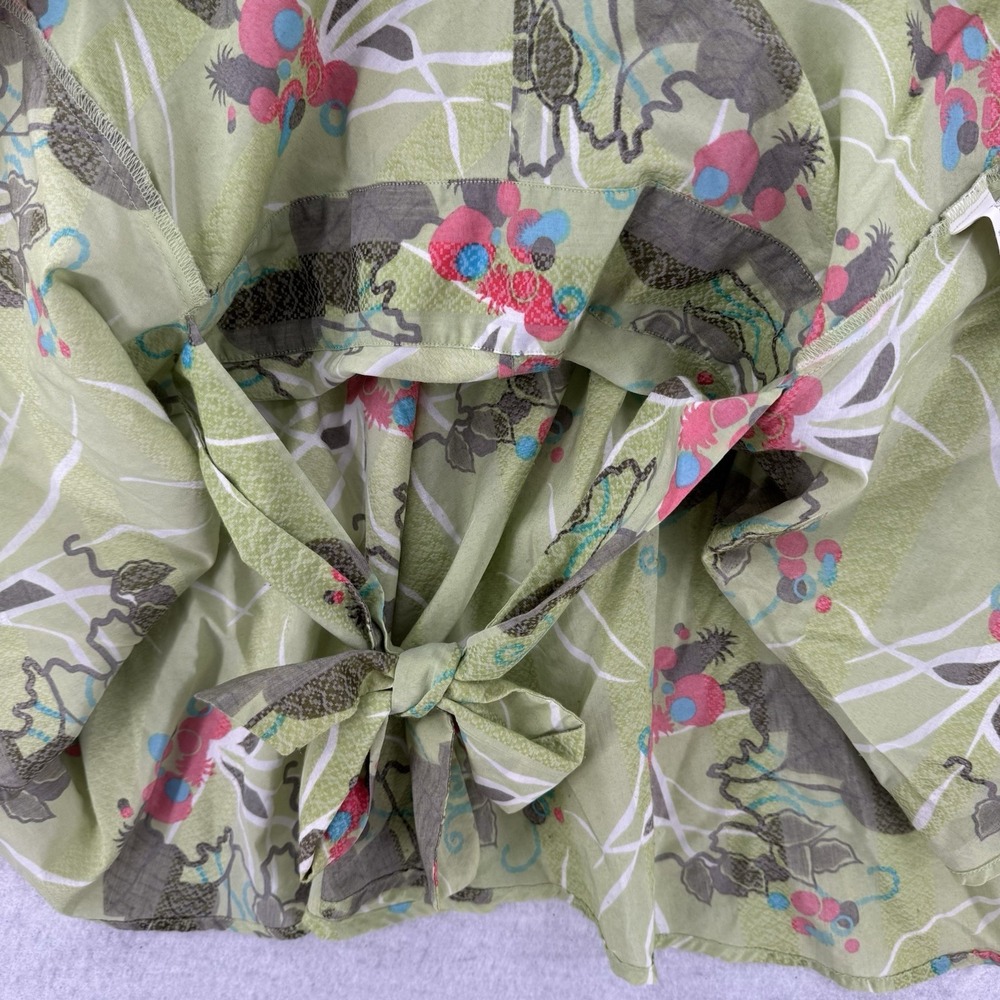 Diesel Kimono‎ Blouse Womens Medium Green Floral V Neck Open Cover Up Inside Tie - Picture 5 of 7
